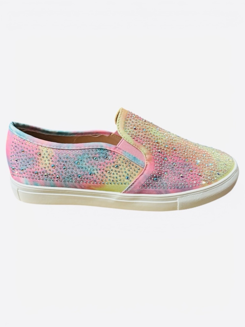 La Sheelah Pink Tie Dye Rhinestone Iridescent Slip-On Sneakers - Picture 4 of 10